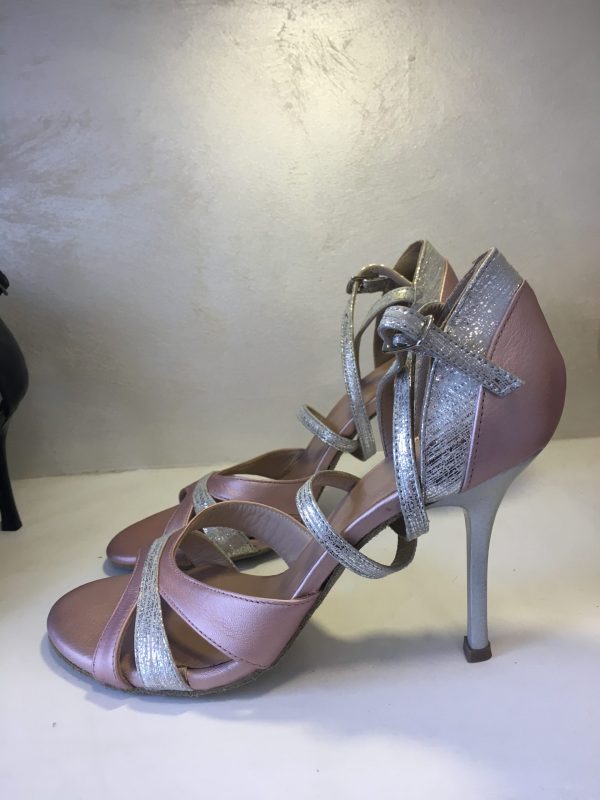 SOLD !Pearl rose /silver leather sandals, size 38